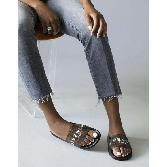 Givenchy Marble Effect Black Yellow Logo Slide On Pool Sandal Flip Flop Flat 35 - Picture 4 of 12